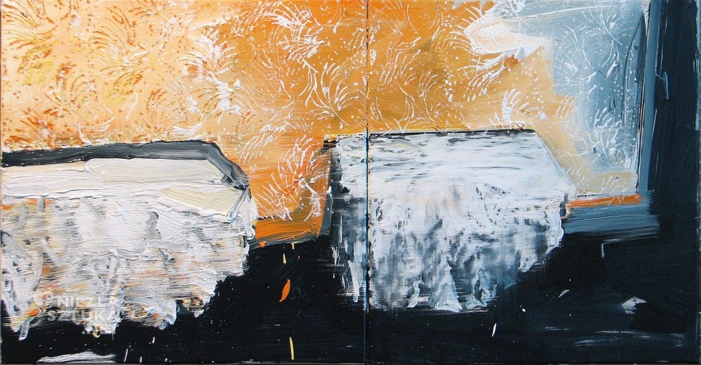 'Powtórka', 2014, 55x105 cm, olej na płótnie