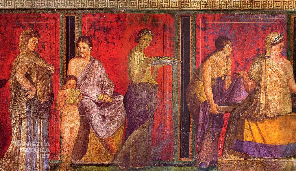 fryz Willa Misteriów Pompeje fresk Misteria dionizyjskie starożytność sztuka malarstwo niezlasztuka.net