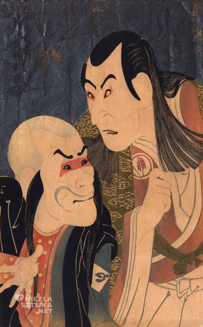 Aktorzy kabuki Bando Zenji (po lewej) i Sawamura Yodogoro II (po prawej), w przedstawieniu Yoshitsune Senbon Zakura, 1794