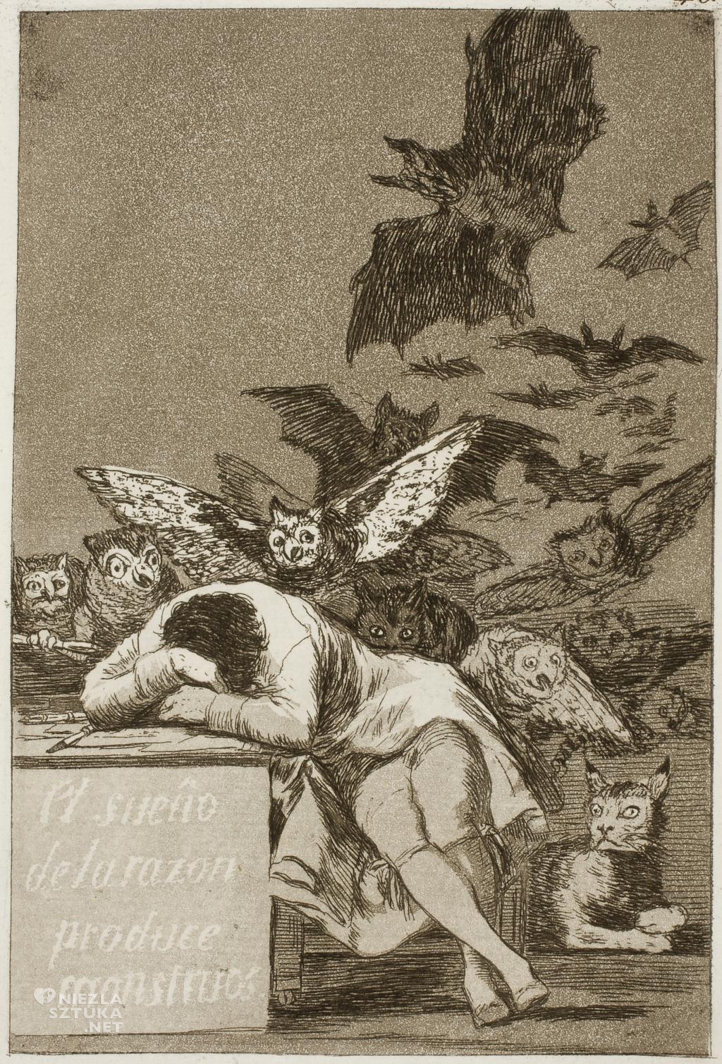 Francisco de Goya, Kiedy rozum śpi, budzą się potwory, grafika z cyklu Kaprysy, 1797 - 1798