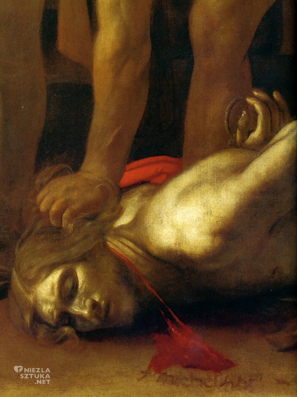 Caravaggio Ścięcie św. Jana Chrzciciela, detal | 1608, olej na płótnie, 361 × 520 cm, Konkatedra św. Jana w Valletcie